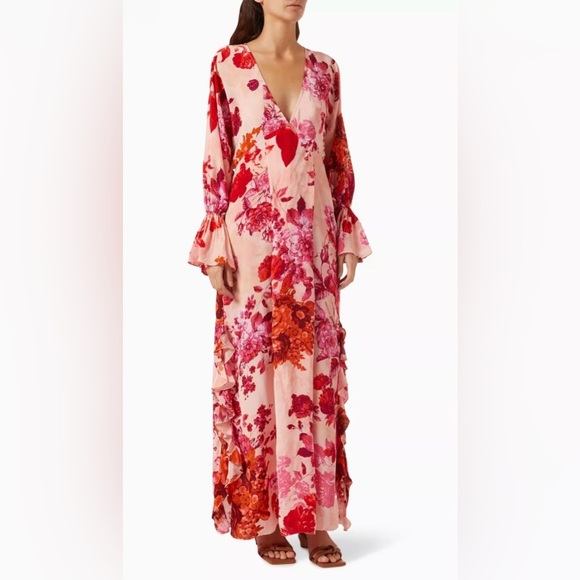 NWT Hemant & Nandita Dali Bohemian Floral Elegant Kaftan Maxi Dress Size Medium - Picture 1 of 14